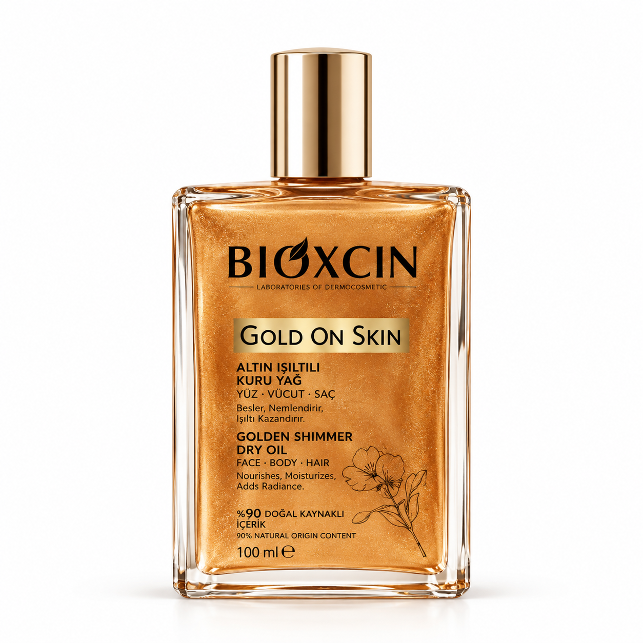 روغن مرطوب‌کننده و شاین طلایی صورت، بدن و مو بیوکسین Gold On Skin حجم 100 میل